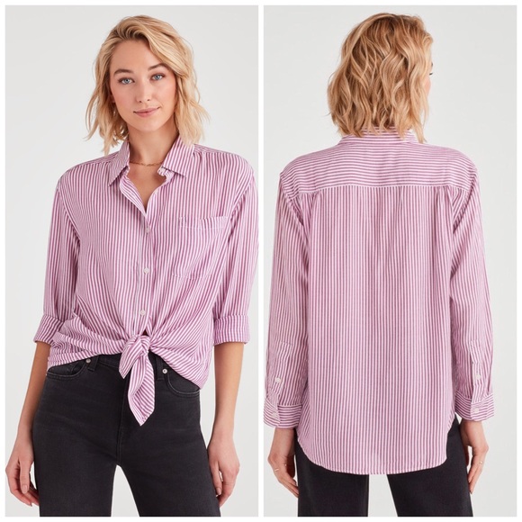 7 for All mankind Striped High Low Tie Front Shirt